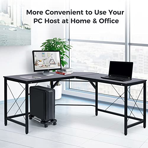 Hmseng Black Adjustable Mobile CPU Tower Stand with 4 Rollers – Fits Most PCs Under Desk