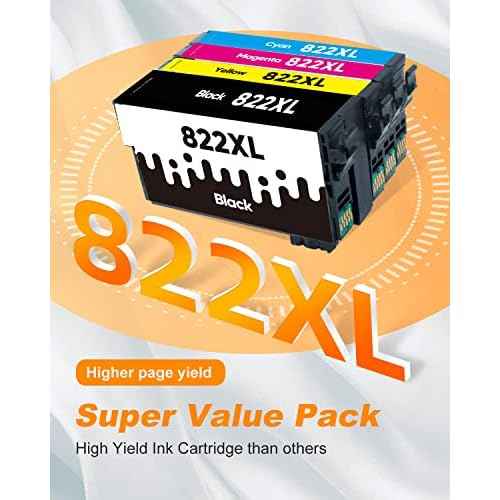 822XL Ink Cartridges Remanufactured Replacement for Epson 822XL Ink Cartridges for Epson 822 822 XL T822 for Epson WF-3820 Printer Workforce Pro WF-4820 WF-4830 WF-4833 WF-3823 Printer£¨5 Pack, 822XL£©