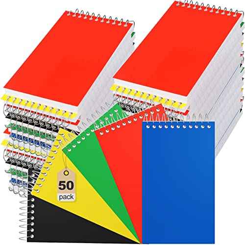 Leelosp 50 Pcs Small Pocket Notebooks 3 x 5 Inch Mini Memo Spiral Notepads Top Bound College Ruled Lined Note Pads for Back School Office Journaling Noting, 75 Sheets/Pad (Neon)