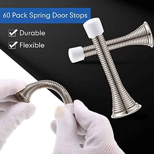 Newwiee 60 Pack Spring Door Stopper Bulk with Rubber Bumper 3.35¡®' Flexible Spring Heavy Duty Wall Door Stop Low Mounted for Home Bedroom Bathroom (Silver)