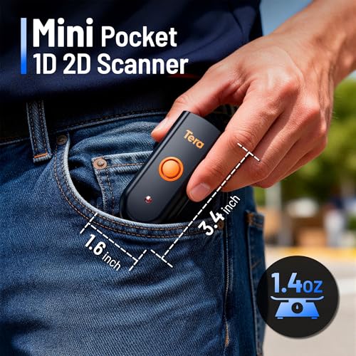 Tera 2D Mini Orange Waterproof Wireless Barcode Scanner - Portable Pocket Reader
