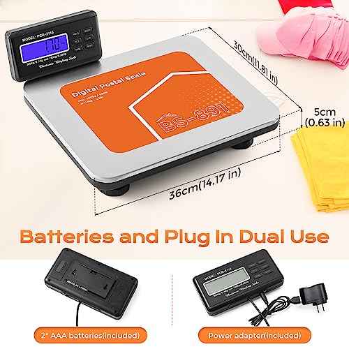 Bonvoisin Postal Scale Digital 300kg/ 660lb Parcel Shipping Scale kg/oz/lb Switchable, Heavy Duty Package Scale for Weighing Boxes/Luggage with Stainless Steel Platform 4 AA Batteries & Power Adapter