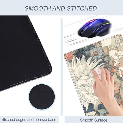 Nasdalgias Pastel Flower Aesthetic Desk Mat 31.5 x 15.7 Inches XXL Large Mouse Pad for Office & Gaming