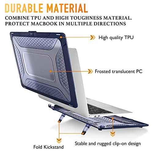[ 2022 Honeycomb Fold Kickstand ] May Chen Compatible with MacBook Pro 16 inch Case with Touch Bar, 2019 2020 Release Model A2141, Heavy Duty Dual Layer Hard Shell Case Cover with TPU Bumper£¬Navy blue