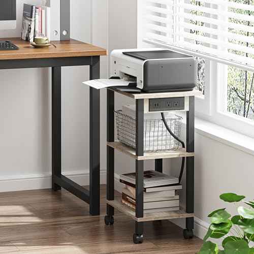 TUTOTAK 3 Tier Printer Stand, Rolling Printer Cart with Power Outlets and USB Ports, Mobile Printer Table with Wheels, for Under Desk, Office, Home, Black PS02BG001