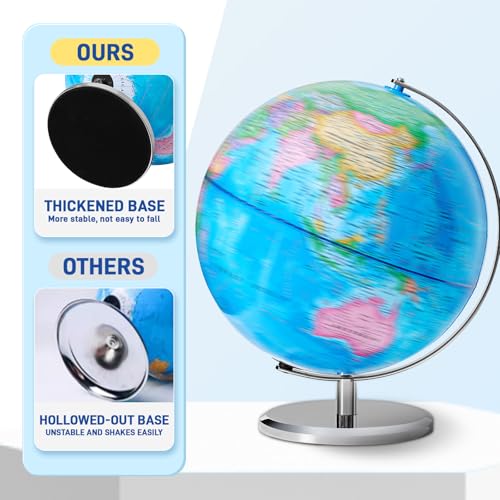 13" World Globe for Kids, Classroom Globe for Education & Decoration with Stable Heavy Metal Base, HD Waterproof Printed & Rewritable Surface