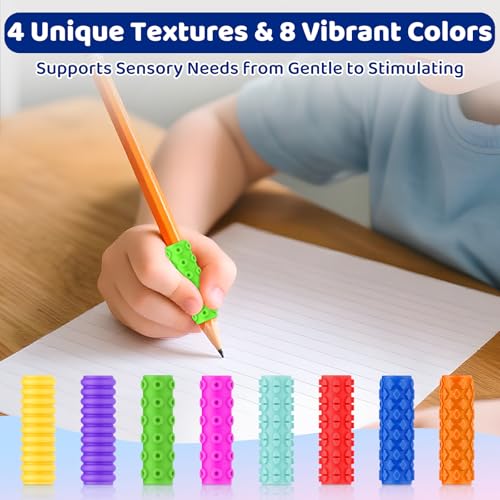 Textured Pencil Grips for Kids, Teens & Adults ? 24PC Sensory Fidget Toys for ADHD, Autism, Anxiety & Stress Relief - Ideal for Teachers as Educational Tools or Classroom Rewards