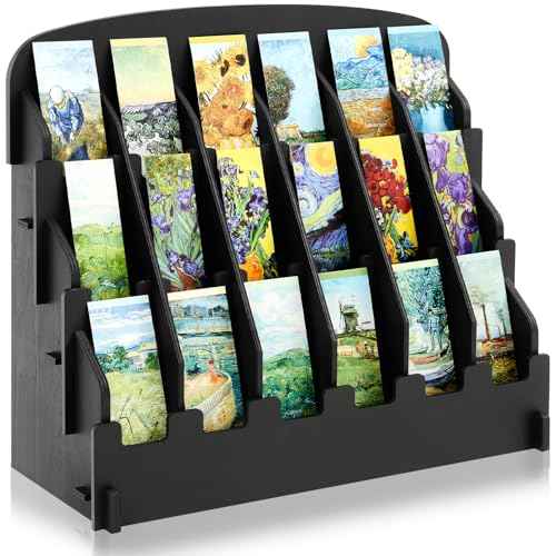 Bookmark Display for 2.2'' Bookmark, Portable Sticker Holder, Adjustable Stand, Curved Pockets Greeting Card Display for Business Vendor, Retail Store Shop(18 Pockets,Black)