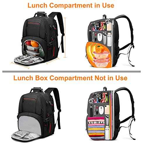 Lunch Backpack for Men, 17.3 Inch Insulated Cooler Backpack Lunch Box Backpack with USB Charging Port, Extra Large Daypack College Laptop Backpack, Water Resistant Computer Work Backpack for Travel