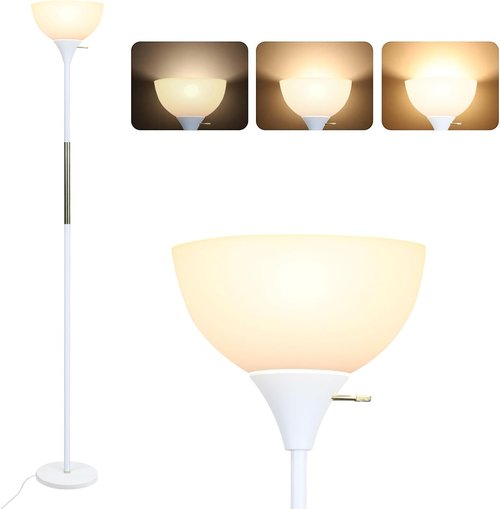 LALISU LED Floor Lamp - 3-Way Dimmable Brightness | Modern Industrial Design for Living Room, Bedroom, Office (White)