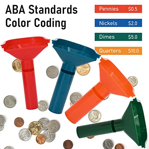 150 Coin Wrappers & 4 Color-Coded Sorting Tubes Set - Easy Load, Variations with 4 Tubes & 150 Wrappers