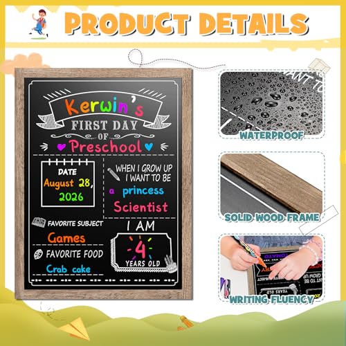 EAONE Grey 12x16in Back to School Chalkboard Sign with Wooden Frame, Double-Side, with Markers & Wipe Cloth