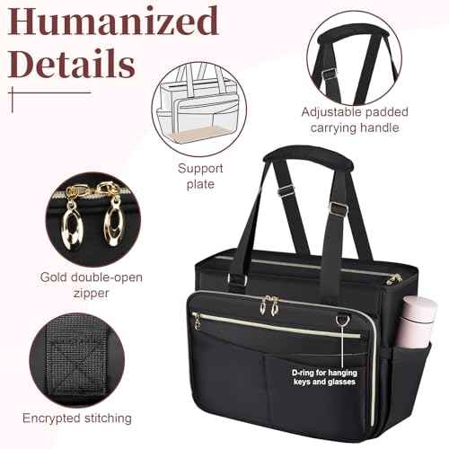 Teacher Tote Bag, Large Teacher 15.6-inch Laptop Bag with Foldable Document Pocket, Nurse Bag with Insulated Pocket