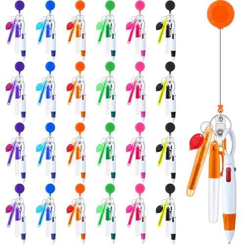 Handepo 120 Pcs Nurse Pen Set Scrub Tech Week Gift with Retractable Shuttle Pens, Marker Pen, Mini Tip Highlighter, LED Mini Keychain Flashlight, Badge Reels for Nurse Assistant Student(Multi Colors)