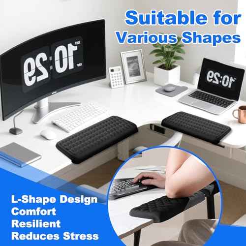 L-Shaped Desk Edge Pad & Arm Rest Pads ? Ergonomic Wrist Rest for Computer Desk, Memory Foam Arm Rest for Keyboard and Mouse, Gel Comfort Support for Typing, Gaming, Office, Carpal Tunnel Relief