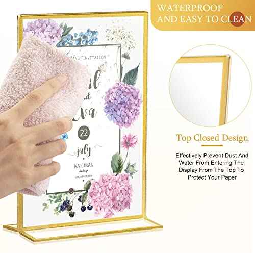 Hoteam 10 Pcs Gold Acrylic Sign Holders, 8.5 x 11 Inch Gold Picture Frames Clear Wedding Table Numbers Double Sided Acrylic Holders for Wedding Restaurant Table Number Photos Menu Cards Art