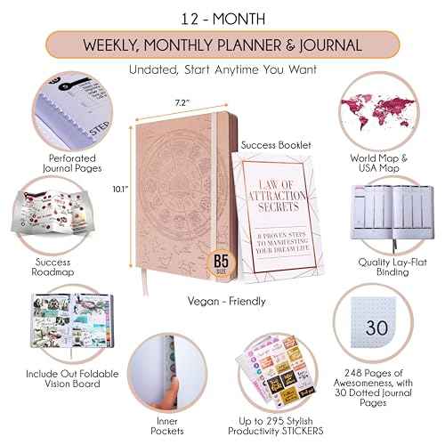 Law of Attraction Planner ? Undated Hourly, Weekly & Monthly Goal Setting Planner, 12-Month to Increase Productivity | Life & Gratitude Journal, Include Foldable Vision Board, Gift Box & Stickers
