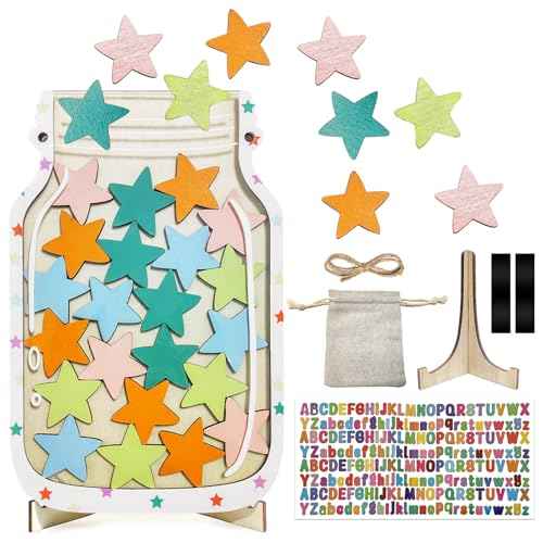 Magnetic Reward Jar for Kids ? Star Jar Reward System, Behavior Classroom Incentive Jar with Fun Star Chart, Suitable for Teachers Parents (Mason Jar with Stars, Kids Motivational Tool)