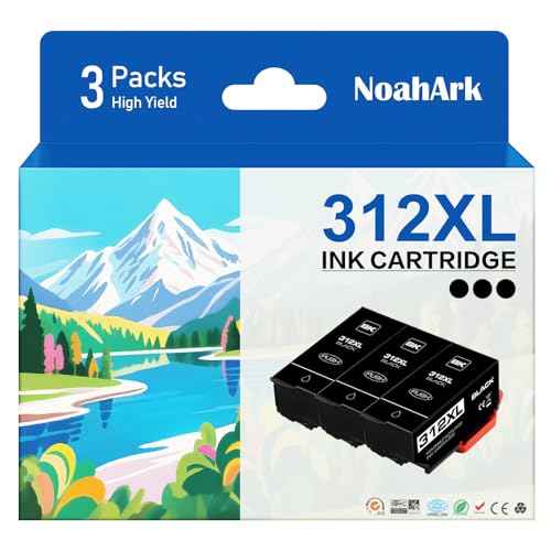 NoahArk 3 Packs 312XL T312XL Remanufactured Ink Cartridges Replacement for Epson 312 XL 312 T312 for Expression Photo XP-8500 XP8500 Printer (Black, 3 Pack)