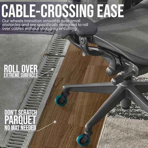 Stealtho Advanced Office Chair Wheels Set 5 Heavy Duty Casters - Silent Rolling Protection Hardwood Floors Carpets No Mat Needed - Soft Navy Polyurethane Standard Replacement 7/16" x7/8" Stem