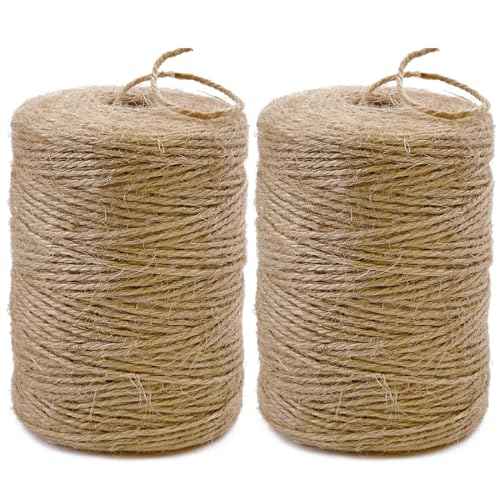 2Pack 2mm Natural Jute Twine String 1600 Feet Long Twine String for Crafting Gardening Gift Wrapping Macrame DIY Home Decor (Brown-800Feet/Roll)