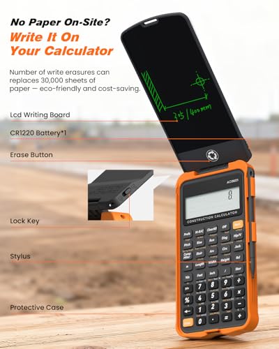 ROATEE Construction Calculator with Writing Tablet Gray-Orange, 200+ Engineering Functions