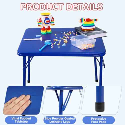 Elevon Folding Square Table, Card Table with Vinyl Padded Top, Foldable Activity for Indoor/Outdoor Use, Perfect for Picnic, Playtime and Learning, 23.5" W X 23.5" D X 20.5" H, Blue