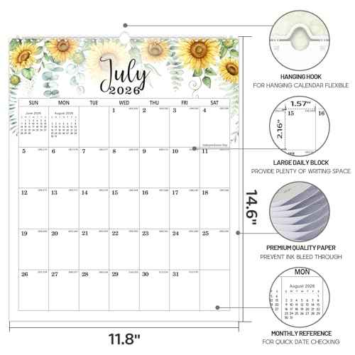 2026 Wall Calendar, 18 Months Calendar, Jan. 2026 - June 2027, 11.8' x 14.6'', Desk Calendar 2026 with Large Blocks, Twin-Wire Binding, Ideal 2026 Calendar for Home, Office, Classroom, or Business Planning