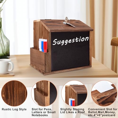 Wood Suggestion Box with Slot and Lock - Rustic Donation Box for Fundraising & Privacy