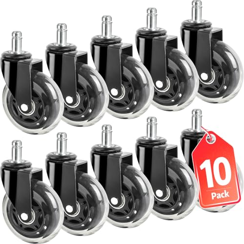 BGUP 10-Pack Office Chair Wheels Heavy Duty Caster Set 7/16" x 7/8" Universal Replacement (Not for IKEA)