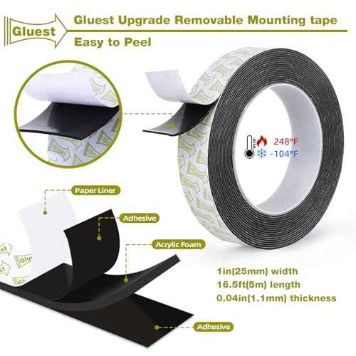Double Sided Tape Heavy Duty, 1IN x 16.5FT Removeable Mounting Tape, No Damage Wall Tape Damage Free Picture Hanging Strips, Strong Adhesive Strips Foam Tape for Poster Art Craft Home Office Decor