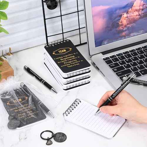Fulmoon 80 Pcs Employee Appreciation Gifts Set Include Notepad Pen Thank You Keychain Organza Bag, Going Away Retirement Birthday Christmas Team Gift for Member Coworker(Black,Team)
