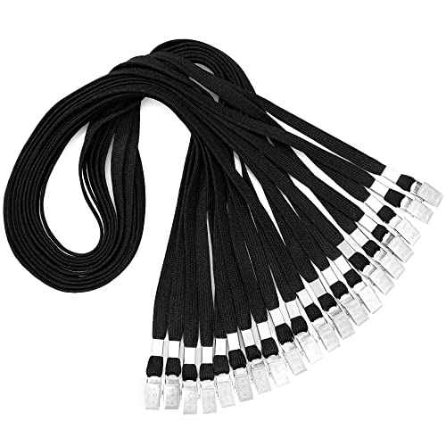 MIFFLIN-USA - Bulk Flat Lanyards w/Two Bulldog Clips - 39 Inch, Black, 100 PK - Comfortable Neck Straps for ID Badges + Convenient Hooks for Face Mask & Card Holders