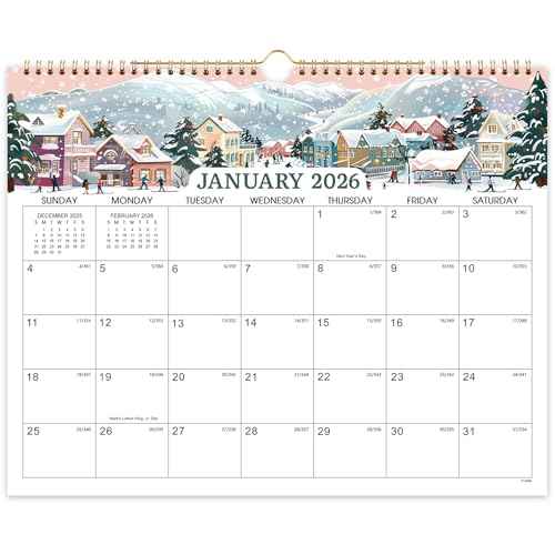 2026 Calendar - 2026 Wall Calendar, Jan. 2026 - Dec. 2026 Wall Calendar, 14.8'' x 11.6'', with Julian Dates, Hanging Hole, Thick Paper, Landscape Calendar