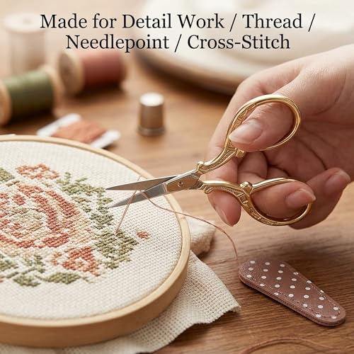 BIHRTC Vintage Crochet Scissors 3.6 Inch Gold Embroidery Handcraft Tool