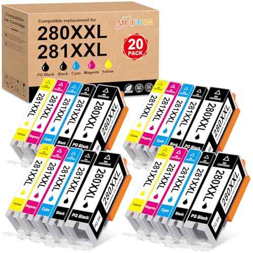 PGI-280XXL CLI-281XXL Compatible for Canon Ink 280 and 281 Cartridges for Canon TR8620a Ink Cartridges for Pixma TR8620 TR8620a TS6320 TR7520 TS6120 TS6220 TS8220 TS9520, 20 Pack 280 281 Ink