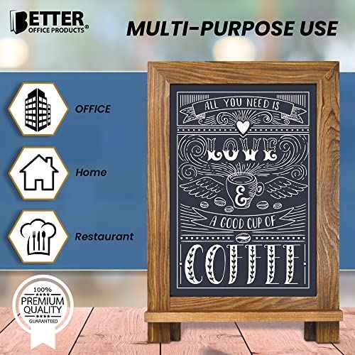 Better Office Products Framed Tabletop Chalkboard Sign, 9.5" x 14", Rustic Wood Frame, Small Magnetic Chalkboard, Built-in Ledge and Folding Stand, One White Chalk Marker Included,(Rustic Brown)