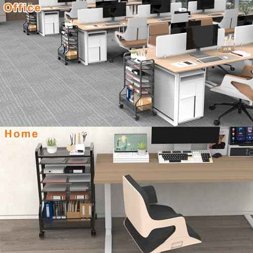 7 Tier File Organizer Beside Desk, Rolling File Cart with Sliding Trays Ideal for Office Organization in Offices, Schools, and Studios