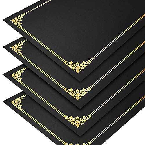 SUNEE Certificate Holders(Black, 50 Packs), Diploma Covers Gold Foil Border, for Letter Size 8.5x11 Certificates, Cardstock, Document Papers