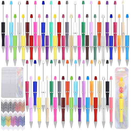 150 Pcs DIY Beadable Pen Kit Multicolor Bulk Ballpoint DIY Crafting Pens with 8 Colors Refills & Bags for Students Teens Teachers School Office Accessories Supplies