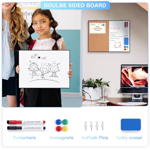 ARCOBIS Cork and Whiteboard Combo - 12W x 16H Dual-Sided Bulletin Board