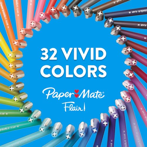 Paper Mate Flair Felt Tip Pens Black 12 Pack - Medium Point, Smear-Resistant
