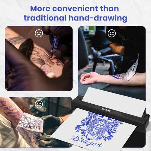 Tattoo Stencil Printer Machine for Tattoo Artists&Beginners,with 3 pcs Tattoo Transfer Paper and Folded Paper,Compatible with Phone/Pc&Pad,Portable Bluetooth Thermal Inkless Wireless Printer