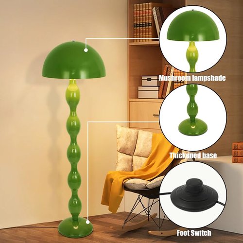 Kariosid Mushroom Floor Lamp,59in Modern Cream Style Led Floor Light,Green Minimalist Floor Lamps for Living Room,Bedroom,Office,Dining Room,Children's Room(Bulb not Included)