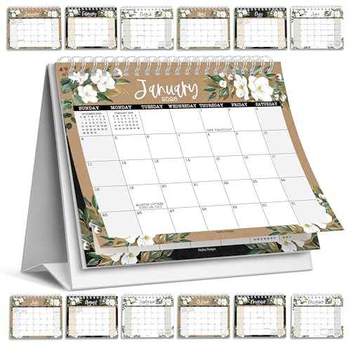 Small Desk Calendar 2026-2027 - Standing Flip Desk Calendars 2026, 18 Months Stand Up Calendars from Jan 2026 to June 2027, Magnolia Desktop Calendar Planner for Home, School, Office