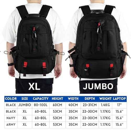 Large Laptop Backpack with Shoe Compartment, Waterproof Rucksack 15.6/17 Inch, Travel School Gym Work College Bags for Men (Black, XL(60L))