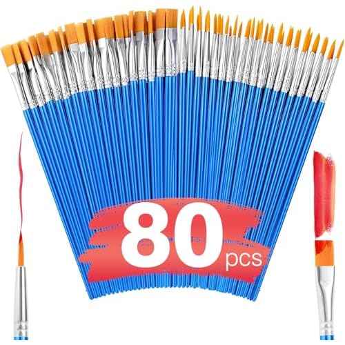 AROIC Small Paint Brushes Bulk,80 Pcs Nylon Hair Painting Brush with Flat and Round Pointed Acrylic Paint Brush Sets,Paint Brushes for Kids Classroom Oil Watercolor Face Painting Kits.