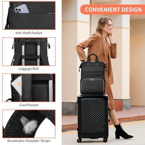 BERTASCHE Lunch Backpack for Women, 15.6 Inch Laptop Backpack with Insulated Cooler Lunch box, Nurse Backpack for Teacher Work Travel College Picnic, Black