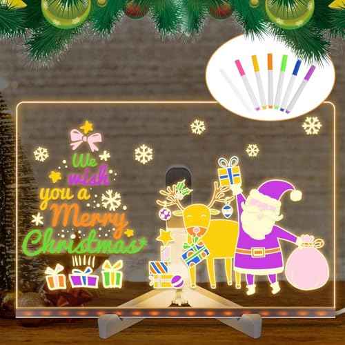 LED Note Board with Colors,Light Up Dry Erase Board with Adjustable Stand and 7 Colors Pen, Rewritable Acrylic Message Board,Light up Acrylic Message Board for Office School Home(11.8"x7.9" inch)
