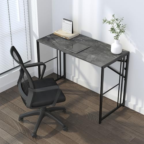 Narrow Folding Computer Desk 35 inch, Writing Gaming Computer Desk for Small Spaces, No Assembly Required Small Office Table, Grey